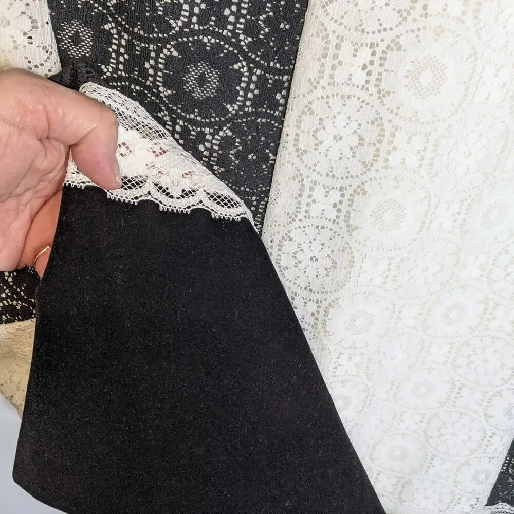 Tumbleweeds 70's VTG Maxi Skirt White Black Lace Black Velvet Hem Boho Western